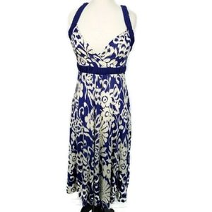 ANTHROPOLOGIE RIC RAC m PRINT DRESS BLUE WHITE